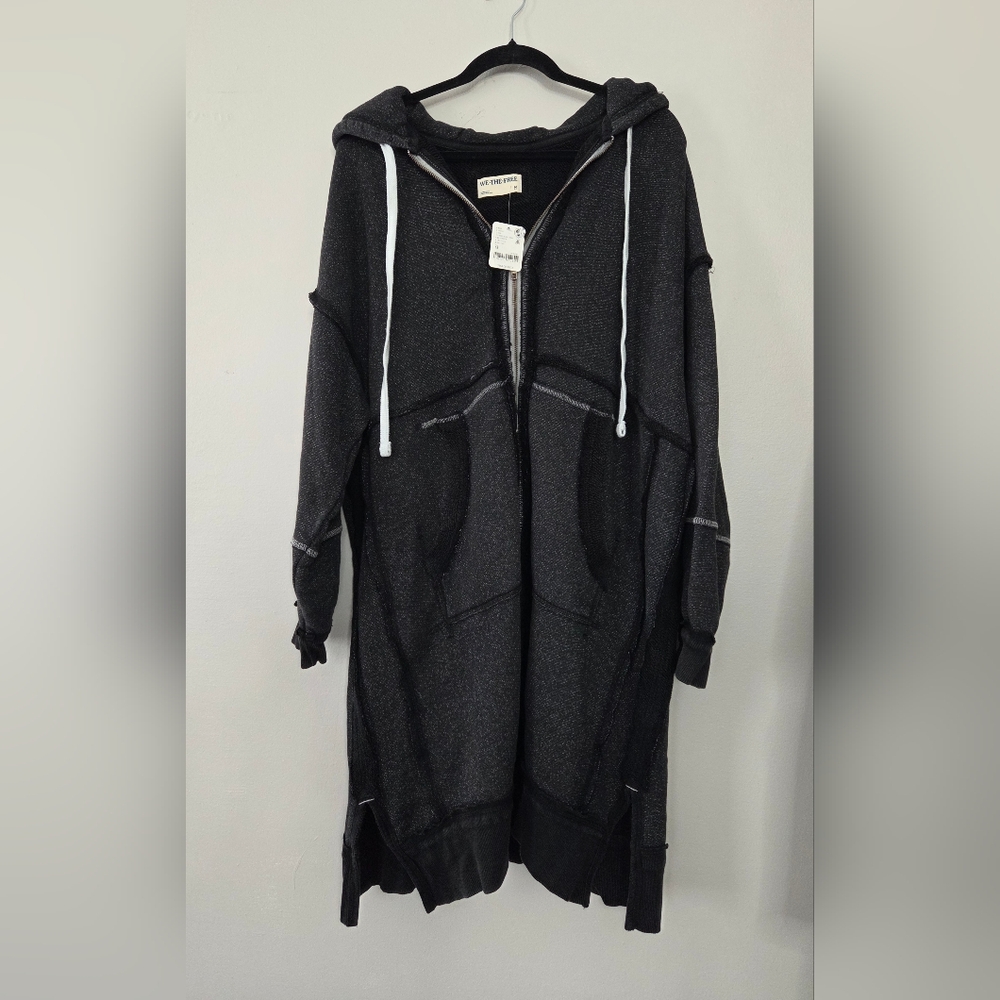 Free People We The Free Long Line Cardi Washed Black Combo - Picture 3 of 13